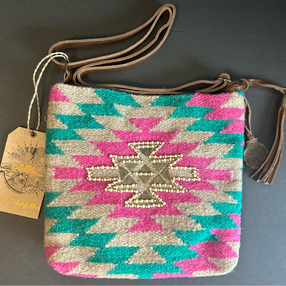 Catchfly Spencer Aztec Crossbody Purse Turquoise & Pink